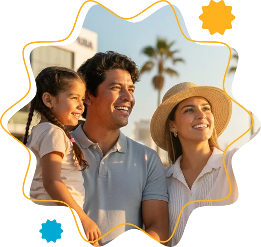 Familia peruana feliz disfrutando de su ahorro