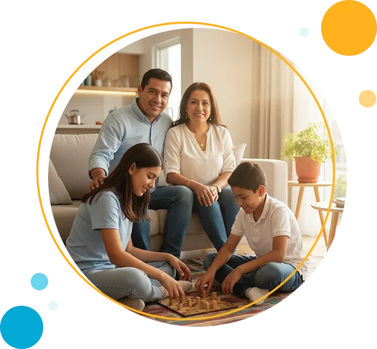 Familia en sala disfrutando tranquilos